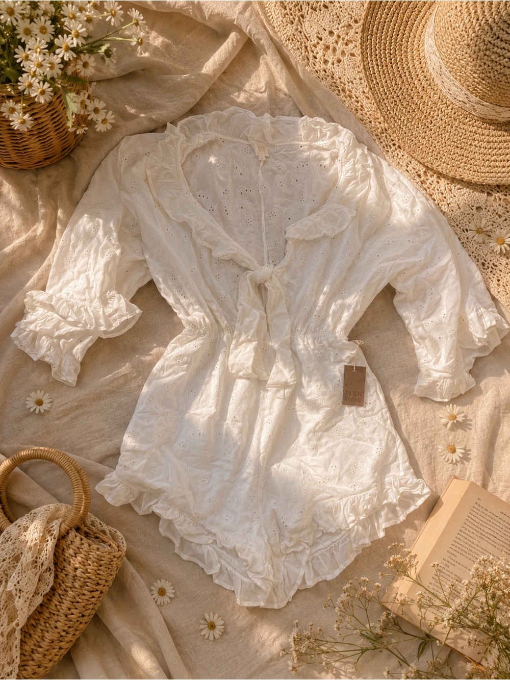 Surf Gypsy White Eyelet Ruffle Romper